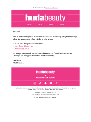HudaBeauty - We’ve updated our Terms & Privacy Policy 💌