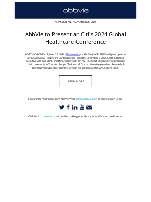 AbbVie - AbbVie Press Release: AbbVie to Present at Citi's 2024 Global Healthcare Conference