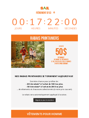SAIL (Canada) - DERNIÈRE CHANCE d'🧡 nos Rabais printaniers