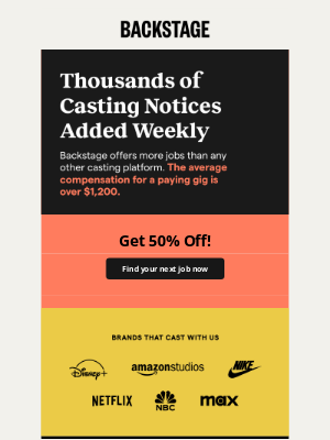 Backstage - 50% OFF: Find more jobs + land more gigs