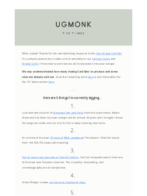 Ugmonk - 5 things I'm digging – August edition
