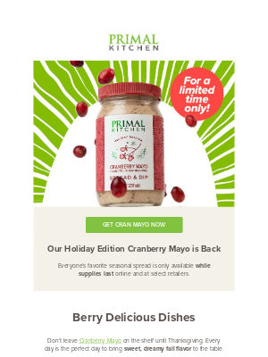 Primal Kitchen - Limited edition Cranberry Mayo is back!