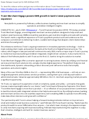 Truist Financial - Truist Merchant Engage powers SMB growth in bank's latest payments suite expansion