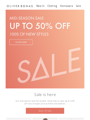 Oliver Bonas - Sale has landed | Up to 50% off