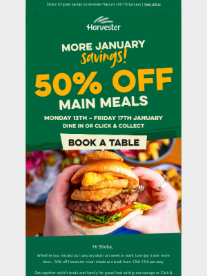 Harvester (United Kingdom) - Save again this week - 50% off main meals 😋