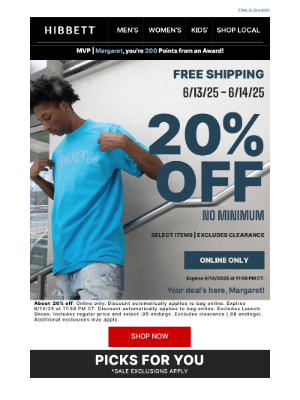 Hibbett Sports - Friday + Saturday = 20% off 🔥