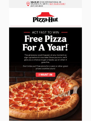 Pizza Hut - Win Free Pizza for a Year from Pizza Hut!