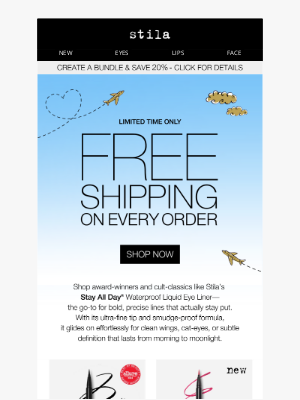 Stila Cosmetics - FREE shipping on every order? Yes please! ✨