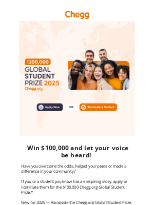 Chegg - Apply for the $100,000 Global Student Prize