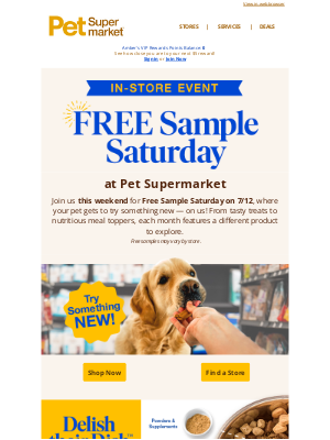 Pet Supermarket - Don’t miss FREE Sample Saturday ✨ This Weekend!