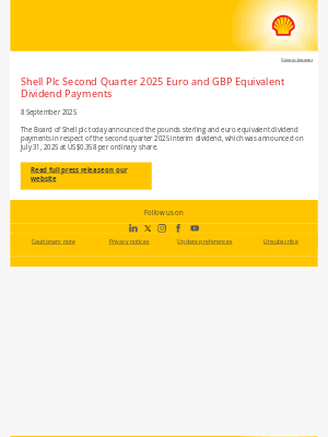 Shell - Shell Plc Second Quarter 2025 Euro and GBP Equivalent Dividend Payments