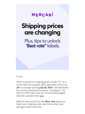 Mercari - New 2025 shipping rates—and our lowest “Best rate” labels yet.