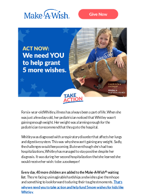 Make-A-Wish America - ACTION>>5 more wishes needed