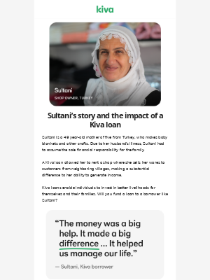 Kiva - How Sultani’s loan brought her family financial stability.