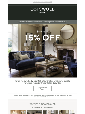 The Cotswold Company - For one more week Elizabeth - 15% Off