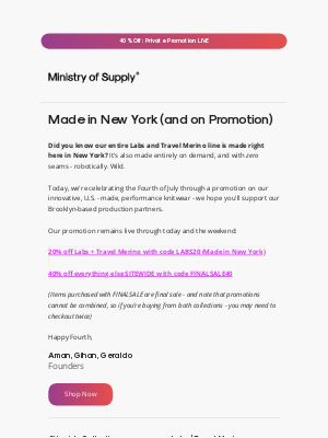 Ministry of Supply - 100% New York. 20-40% Off.