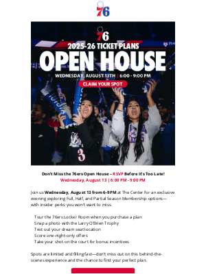 Philadelphia 76ers - Still thinking about the 76ers Open House?