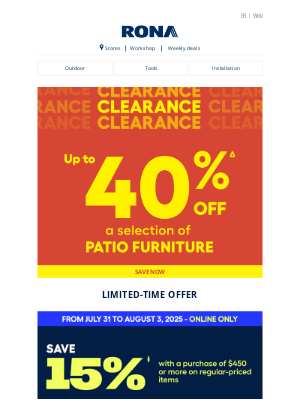 Rona (Canada) - We're Clearing Out our Patio Furniture Inventory