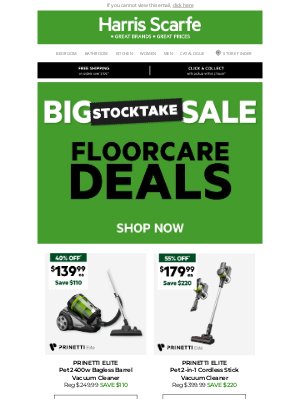 Harris Scarfe (Australia) - Stocktake Sale | Save BIG On Floorcare