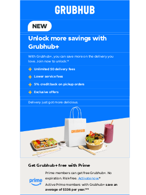 Free Grubhub+, if you have Amazon Prime
