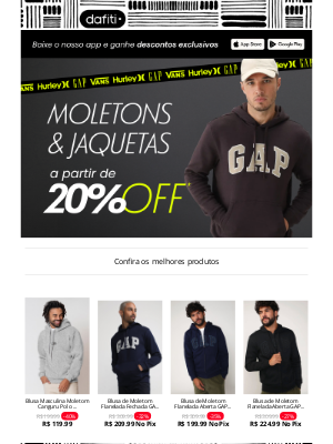 Dafiti (Brazil) - Estiloso e bem aquecido 🧥	Moletons e jaquetas a partir de 20% OFF!