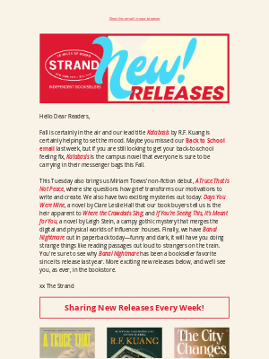 Just Arrived at Strand: New R.F. Kuang, Thich Nhat Hanh & More