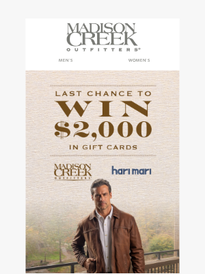 Madison Creek Outfitters - Last Chance: $2,000 Giveaway Ends Soon