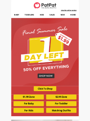 PatPat - 🔥💥50% OFF Everything💥Summer Sale 🏃‍♂️One day left!