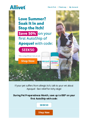 Allivet - Itchy Pet? Get Up to $50 Off Apoquel!