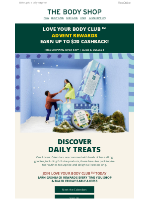 The Body Shop - Join The Club: Earn Up to $20 Cashback on Advent Calendars