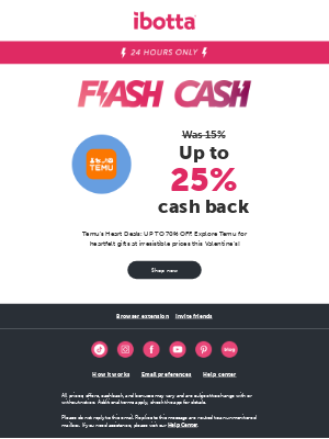 Ibotta - Temu: 24 Hour Flash Cash ⚡️