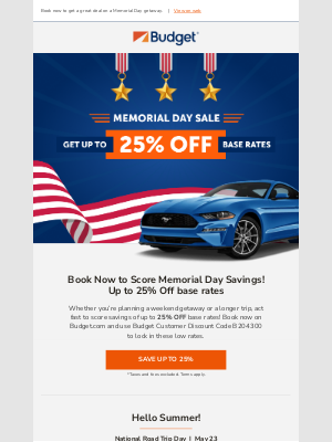Budget - LAST CHANCE: Grab up to 25% OFF with Budget's Memorial Day Sale