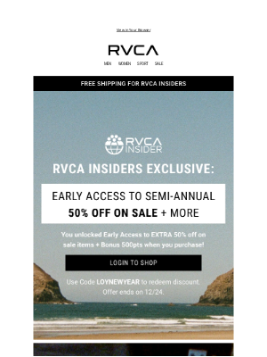 RVCA - INSIDERS ONLY: Early Access to an extra 50% off sale