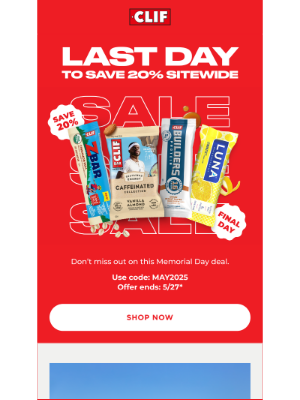 Clif Bar & Co. - LAST DAY to Save 20% Sitewide + Help Fuel Summer Cycling