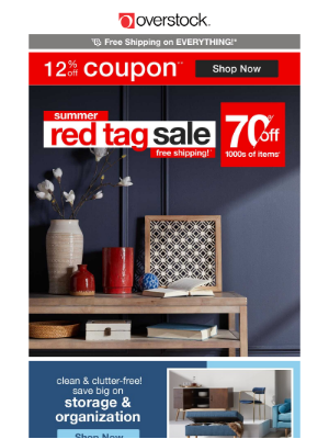 Overstock - 12% off Coupon! The Summer Red Tag Sale Ends TONIGHT! Save Before These Hot Deals Cool Off!