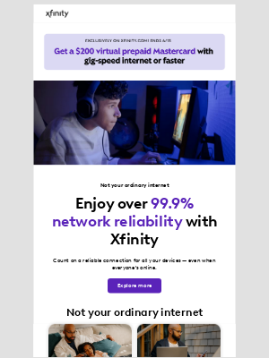 Xfinity - Get a virtual prepaid Mastercard up to $200 with Xfinity Internet