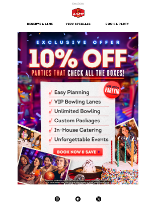 Bowlero - 🎉 Exclusive Offer: Get 10% Off Your Next Party!