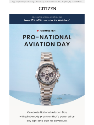 Citizen Watch Company - Soar Higher with 25% Savings on Promaster Air timepieces!