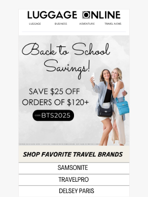 LuggageOnline - Back to School Savings are Here!