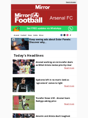 Daily Mirror (United Kingdom) - 6️⃣ Arsenal working on SIX deals