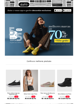 Dafiti (Brazil) - Tá ON! Data Dupla 5.5 com até 70% OFF + Frete Grátis* 🔥