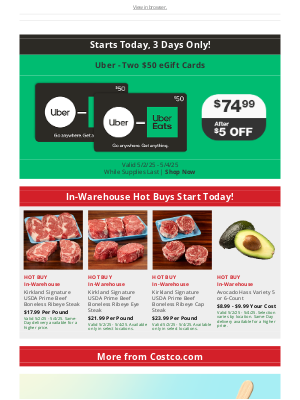 Costco - STARTS TODAY - $5 OFF Uber eGift cards + Fans to Stay Cool this Summer!