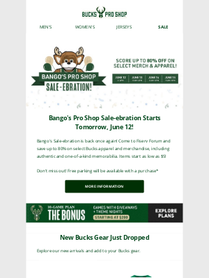 Milwaukee Bucks - Bango's Pro Shop Sale-ebration Starts Tomorrow, June 12!