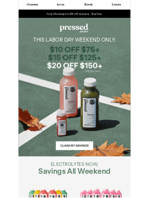 Pressed Juicery - Hydration + Holiday Savings–Up To $20 Off!