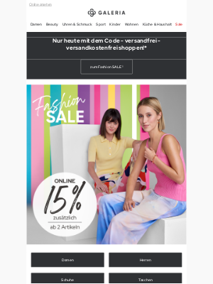 Galeria Kaufhof GmbH (Germany) - Fashion SALE und gratis Versand für deine Bestellung 😍