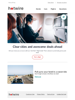 Hotwire - Ready for takeoff? Our flight deals are waiting for ya, Andrea 🙌