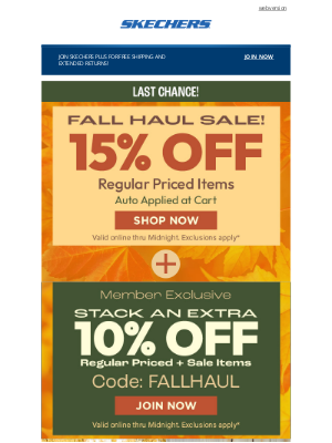 SKECHERS - Fall Haul Last Call: 15% off is ending!