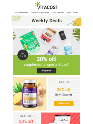 Vitacost - Weekly Deals: 20% Off Supplements, Sports & Diet + More Inside