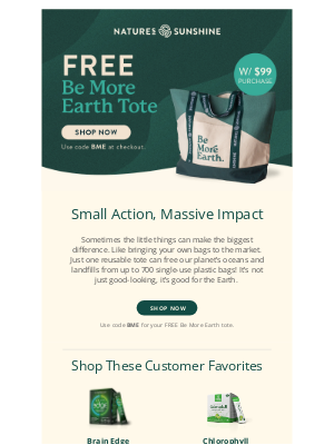 Nature's Sunshine - Free Be More Earth Tote with Purchase 🌎
