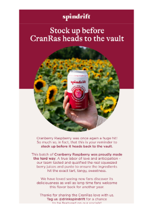 Spindrift - 🚨 Purchase Cranberry Raspberry Before It Heads to the Vault! 🚨